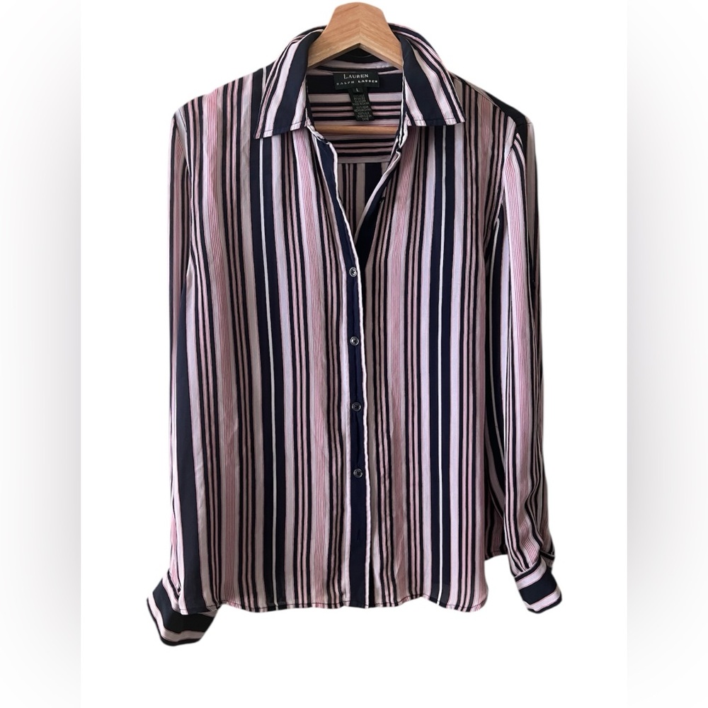 Lauren Ralph Lauren | Striped Pink and Blue 100% silk Shirt